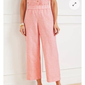 Talbots WIDE CROP PULL-ON WASHED LINEN PANTS - TONAL STRIPE